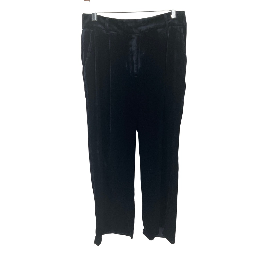LOFT Peyton Trouser Women 6 Black Velvet Wide Leg Classic Minimalist Office